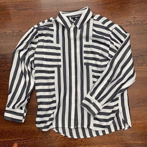Karl Lagerfeld Paris Striped Button Down - Picture 2 of 4